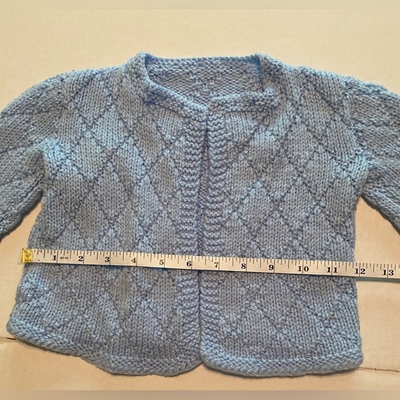 Handmade Soft Knit Open Cardigan Sweater Blue Girls size (18 months - 2T) - Picture 5 of 7